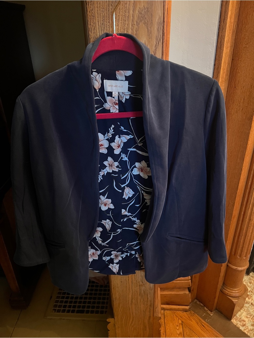 Skies Are Blue Navy Open-Front Blazer with Floral Lining